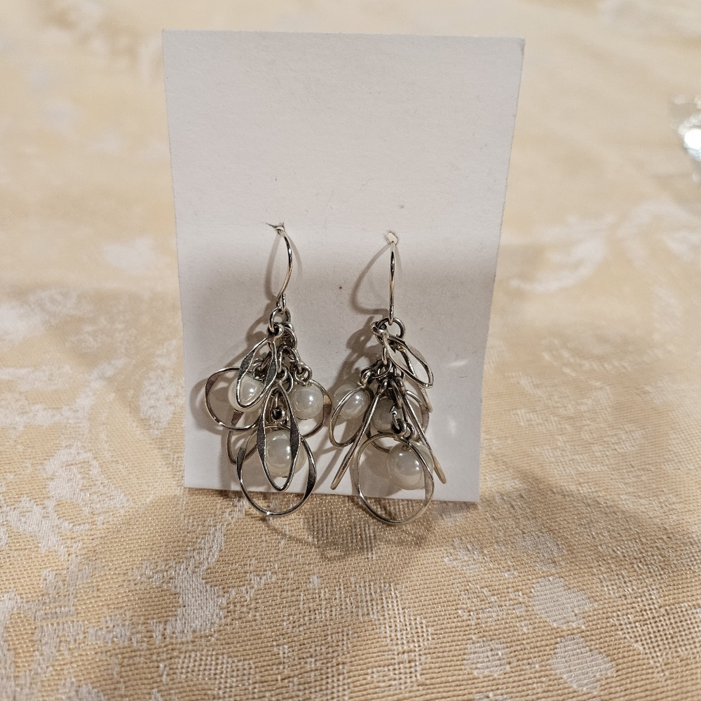 Premier Designs Silver Earrings with Pearl Accents